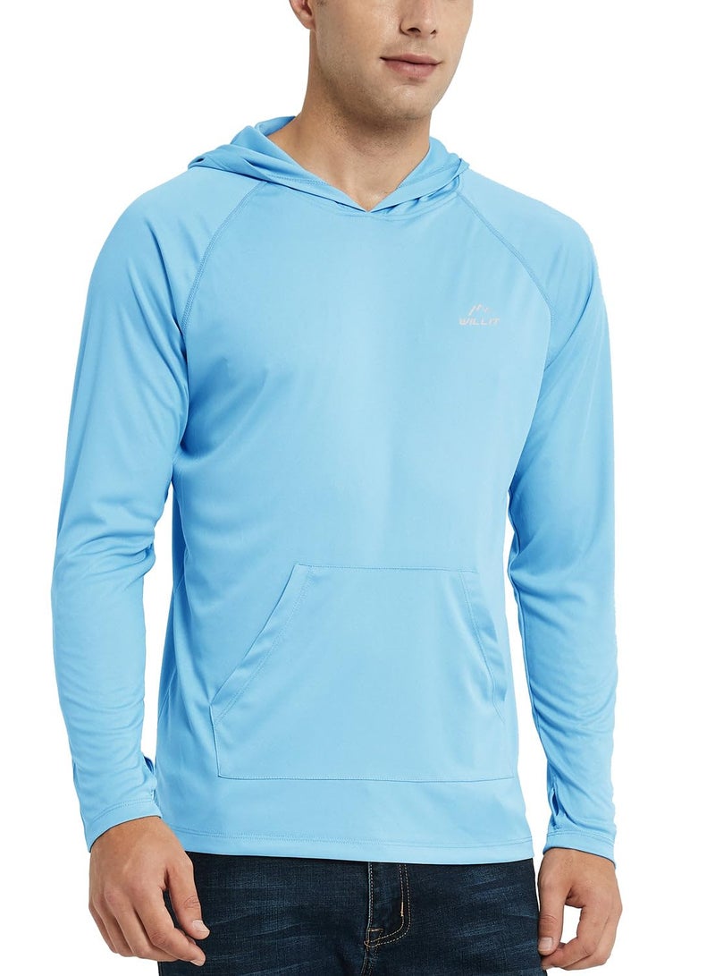 Willit Men's UPF 50+ Sun Protection Hoodie Shirt Long Sleeve Rash Guard Fishing SPF Outdoor UV Shirt Lightweight Pocket Blue L - Image 1